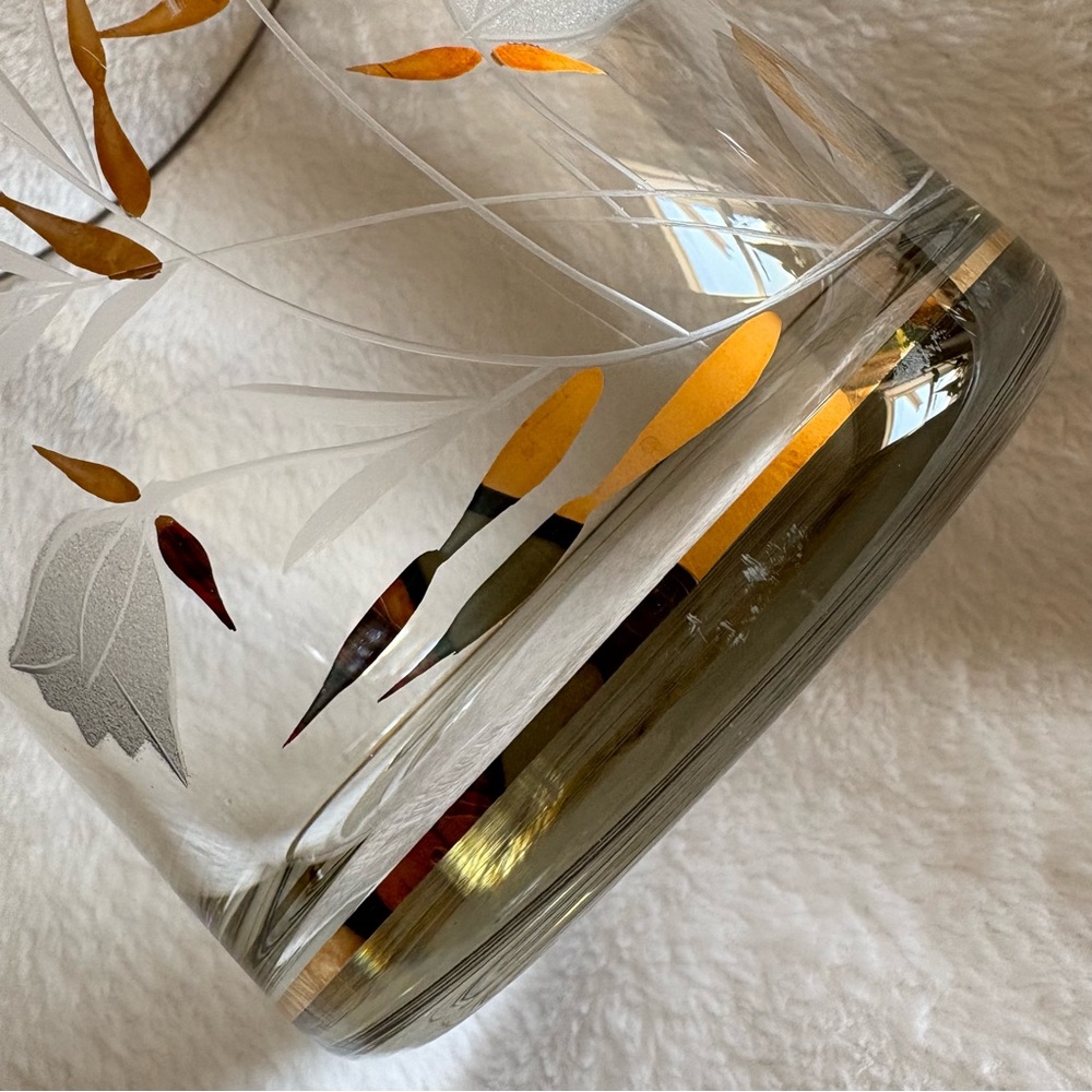 Crystal Romanian Gold Embossed Canister Etched Tulip Candy jar With Lid Floral - Picture 8 of 15